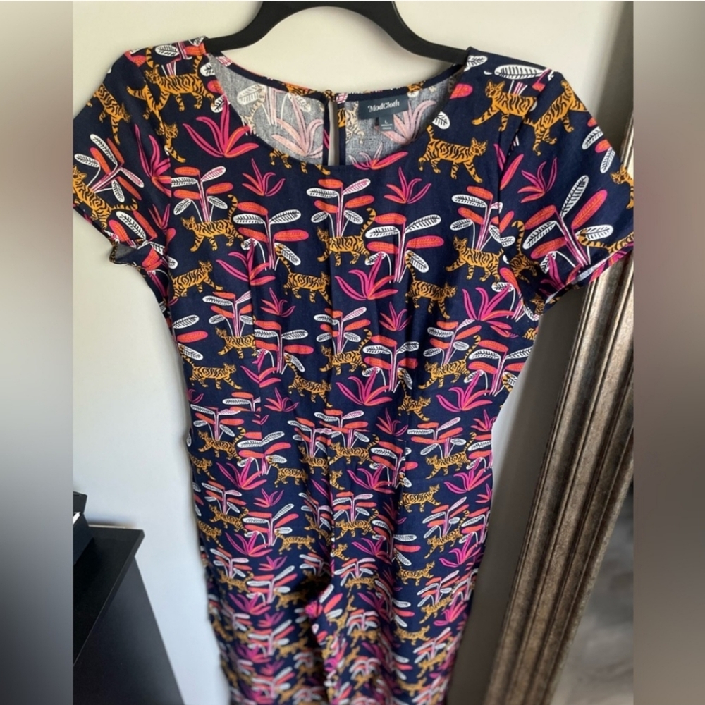 Modcloth Bold Nation Tiger Jungle Print Wide Leg Crop Jumpsuit Pockets Large - Picture 6 of 10